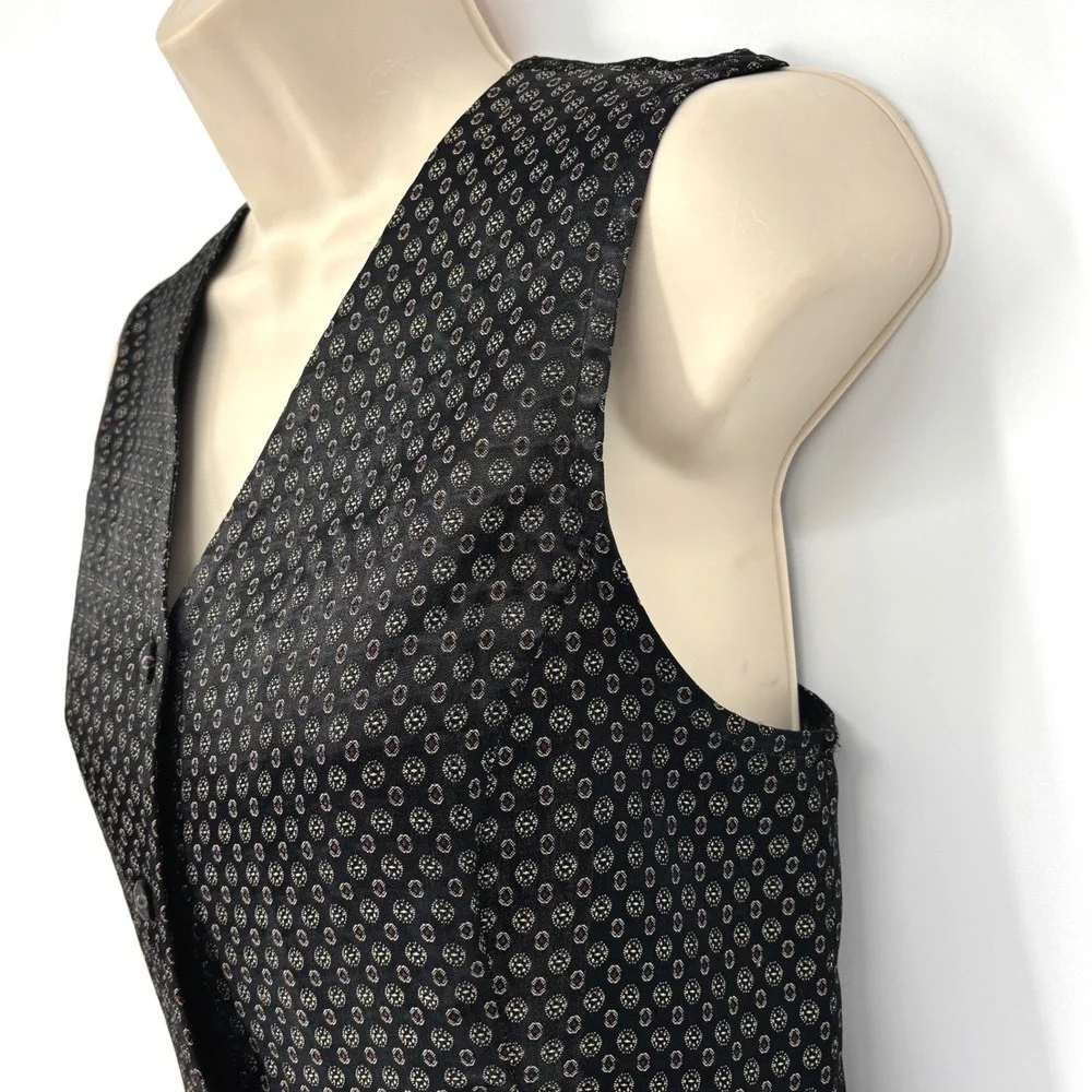 Worthington Vintage Black Medallion Print Button Front Vest Women Medium